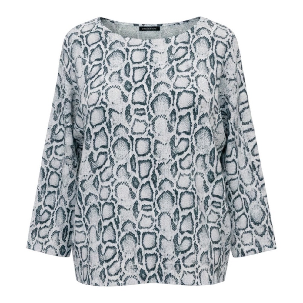 Hot Cotton Women Snake Print Linen Blouse L Gray White Animal Print Top Neutral